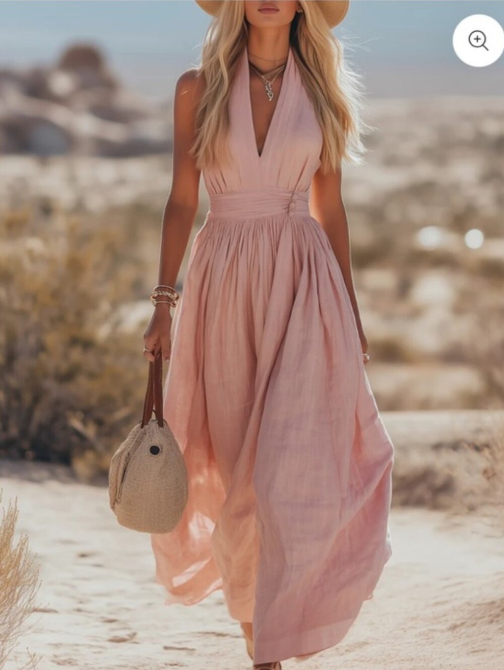 NWT Oyrosy Bohemian Pink Halter Maxi Dress | Sleeveless Beach Sundress